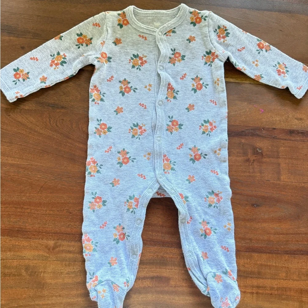 Koala Kids Floral Footie‎ in Gray and Orange